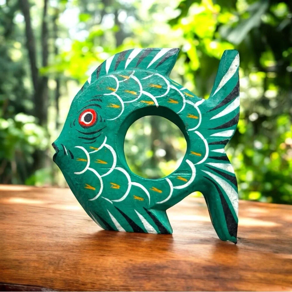 4/$20 Set of 4 Hand-Painted Wood Fish Napkin Holders